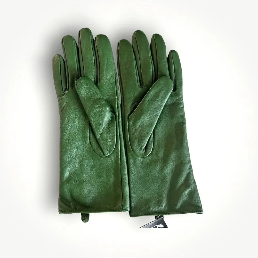 Gloves Leather Centigrade NWT Vintage Style 3 Button Detail Green Sz S Women's